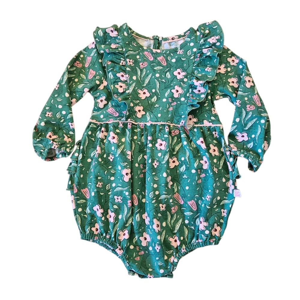 Ruffle Butts Floral One Piece Bubble Romper Size 2T Long Sleeve Ruffles